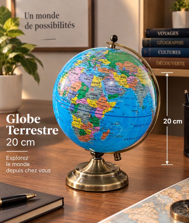 Globe Terrestre 20 cm – Globe Décoratif et Éducatif